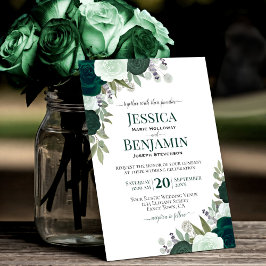 Invitación Elegante Boda Boho Rosas de Esmeralda y Sage Green