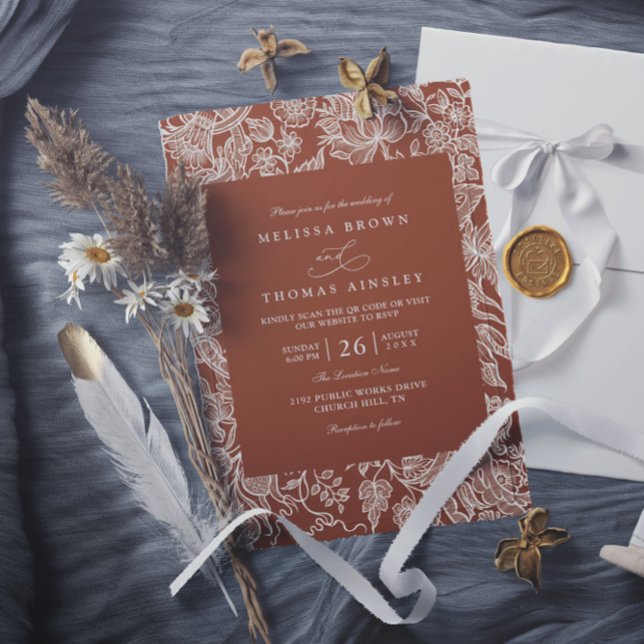 Invitación Elegante Boda Boho Terracota Flor Silvestre Código (Subido por el creador)