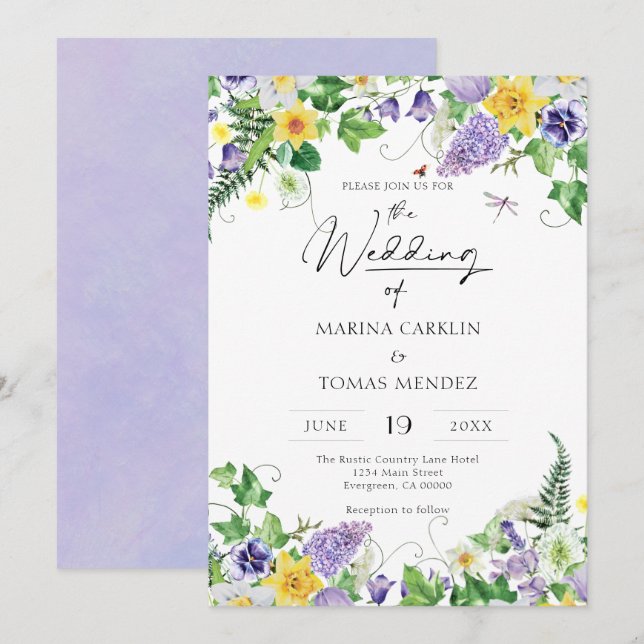 Invitación Elegante Boda Boho Wildflower (Anverso / Reverso)
