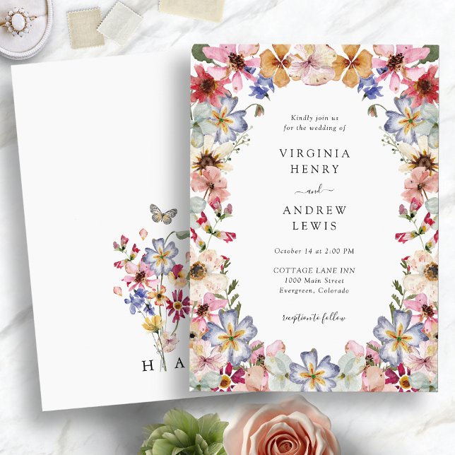 Invitación Elegante Boda Boho Wildflower (Elegant Boho Wildflower Wedding Invitation Monogrammed
by Painted Paperie
)