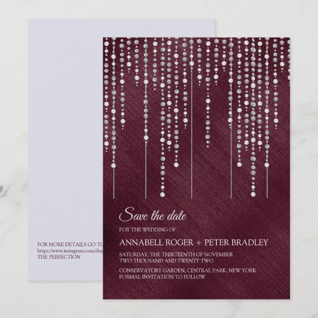 Invitación Elegante Boda Borgoña Moderna Salva La Fecha Invi (Anverso / Reverso)