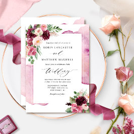 Invitación Elegante Boda Borgoña Rubor y Floral Berry