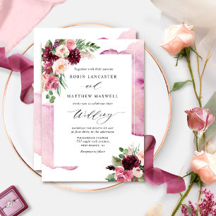 Invitación Elegante Boda Borgoña Rubor y Floral Berry
