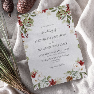 Invitación Elegante Boda Botánica con Acuarela de Invierno Sc