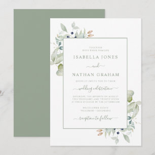 Invitación Elegante Boda Botánica con Aquarela de Salvia y Az