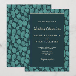 Invitación Elegante Boda Botánica con Patrón de Hoja Turquesa