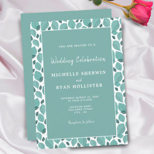 Invitación Elegante Boda Botánica con Patrón de Hoja Turquesa