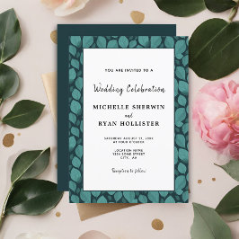 Invitación Elegante Boda Botánica con Patrón de Hoja Turquesa