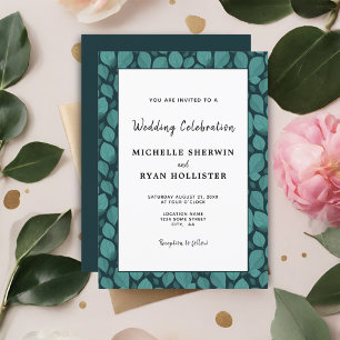 Invitación Elegante Boda Botánica con Patrón de Hoja Turquesa