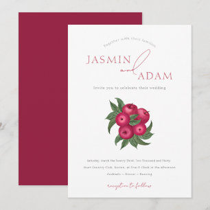 Invitación Elegante Boda Botánica de Arándano y Manzana