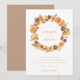 Invitación Elegante Boda Botánica de Calabaza de Otoño