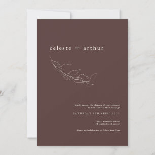 Invitación Elegante Boda Botánica de Chocolate Marrón