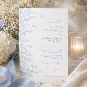 Invitación Elegante Boda Botánica de Hojas de Azul Polvorient