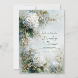 Invitación Elegante Boda Botánica de Hortensia Blanca con Dor