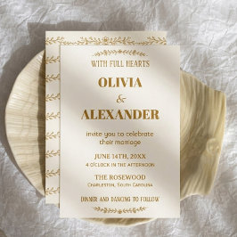 Invitación Elegante Boda Botánica en Dorado