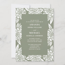 Invitación Elegante boda botánica floral en verde salvia past
