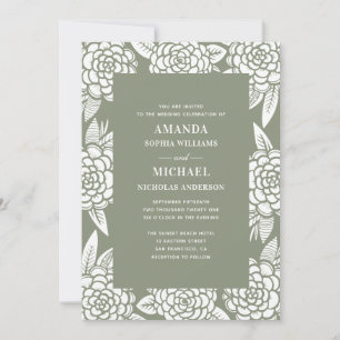 Invitación Elegante boda botánica floral en verde salvia past