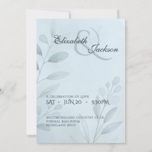 Invitación Elegante Boda Botánica Fresca Azul Escritura a Man