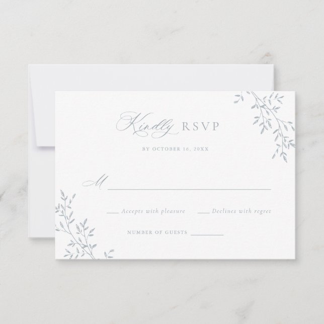 Invitación Elegante Boda Botánica Leafy Blue Laurel RSVP (Anverso)