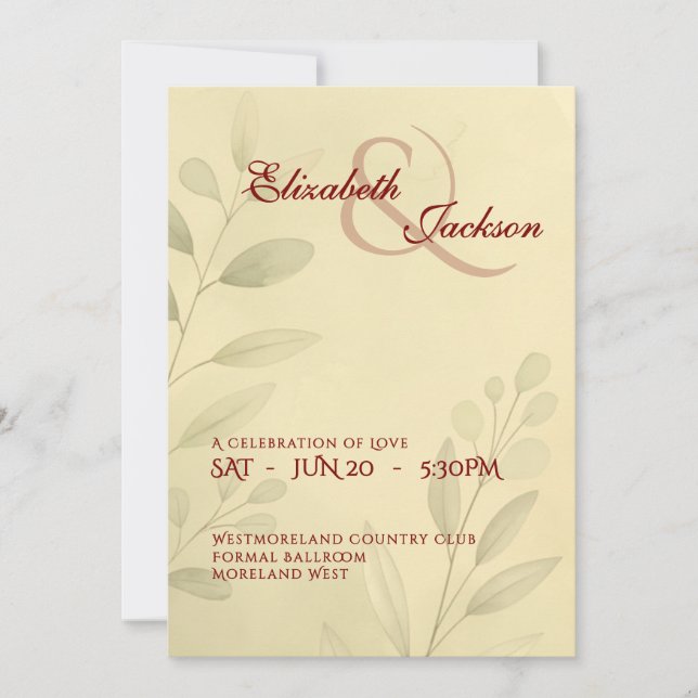 Invitación Elegante Boda Botánica Romántica con Letra Script  (Anverso)