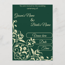 Invitación Elegante Boda Botánica Verde Esmeralda y Dorado