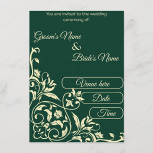Invitación Elegante Boda Botánica Verde Esmeralda y Dorado