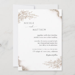 Invitación Elegante Boda Botánico, Acuarela de Tonos Terrestr