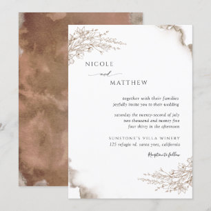 Invitación Elegante Boda Botánico, Acuarela de Tonos Terrestr