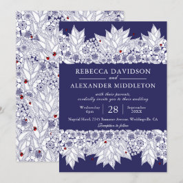 Invitación Elegante Boda Botánico Azul de la Marina