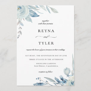 Invitación Elegante Boda Botánico Azul Dusty