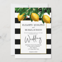 Invitación Elegante Boda Botánico Blanco Lemon Negro