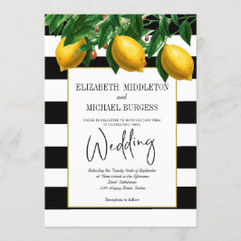 Invitación Elegante Boda Botánico Blanco Lemon Negro