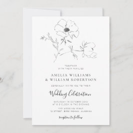 Invitación Elegante boda botánico blanco y negro