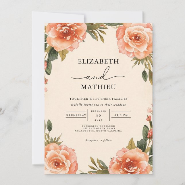 Invitación Elegante Boda botánico Blossom Peach (Anverso)