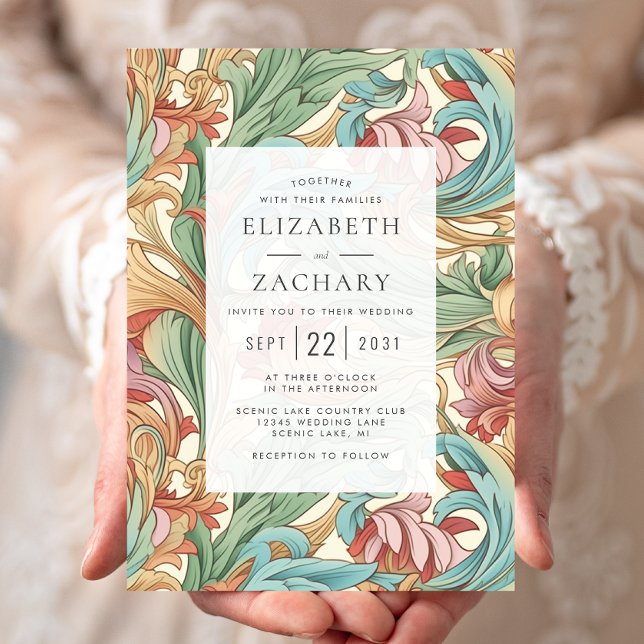 Invitación Elegante Boda Botánico de Art Nouveau Pastel (Subido por el creador)