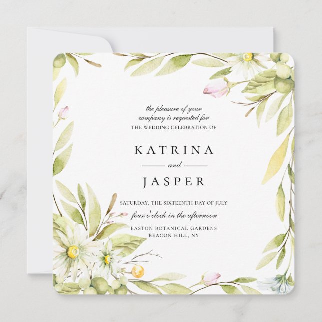 Invitación Elegante Boda Botánico de Flor Silvestre de Verano (Anverso)