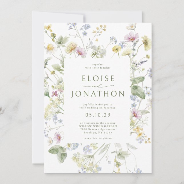 Invitación Elegante Boda Botánico de Flor Silvestre Soft Past (Anverso)