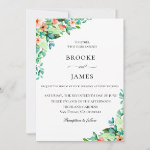 Invitación Elegante Boda Botánico de la Isla Coral