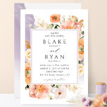 Invitación Elegante Boda botánico de Lavanda<br><div class="desc">Deléitese con esta elegante invitación a la boda, llena de elegancia y gracia, con exquisitas manchas de agua violeta de lavanda y marco floral botánico mostrando sus detalles bodas. Floral en una hermosa mezcla de melocotón, naranja, color rubor, rosa polvoriento, crema y champán. Opción de cambiar "junto con sus padres"...</div>