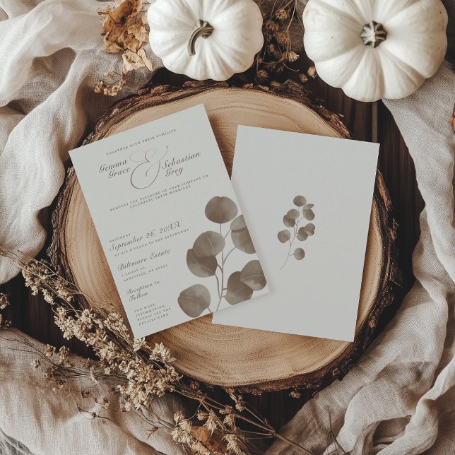 Invitación Elegante Boda Botánico de Marfil & Ash Fall (Subido por el creador)