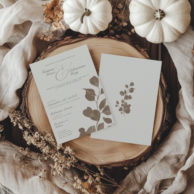 Invitación Elegante Boda Botánico de Marfil & Ash Fall (Subido por el creador)