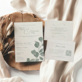 Invitación Elegante Boda botánico de marfil y salvia otoño