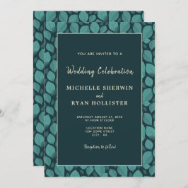 Invitación Elegante Boda botánico de patrón de hoja turquesa