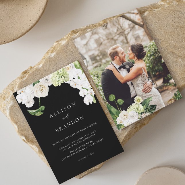 Invitación Elegante Boda botánico de vegetación con foto (Subido por el creador)