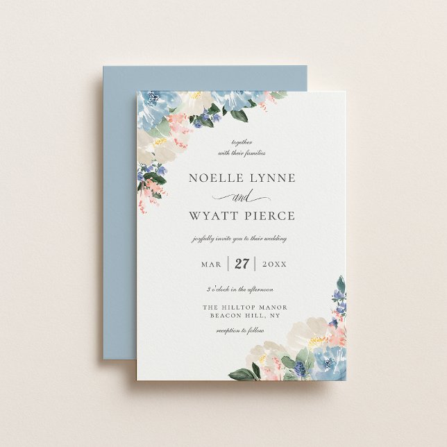 Invitación Elegante Boda botánico floral azul claro (Subido por el creador)