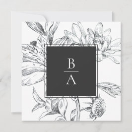 Invitación Elegante Boda Botánico Floral Blanco Negro