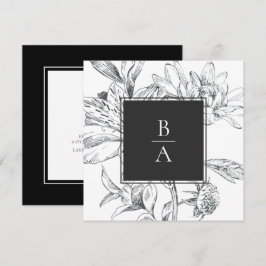 Invitación Elegante Boda Botánico Floral Blanco Negro