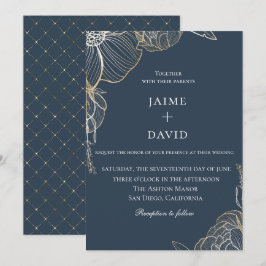 Invitación Elegante Boda Botánico Floral de Oro