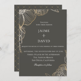 Invitación Elegante Boda Botánico Floral de Oro