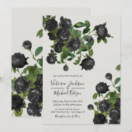 Invitación Elegante Boda Botánico Floral Negro